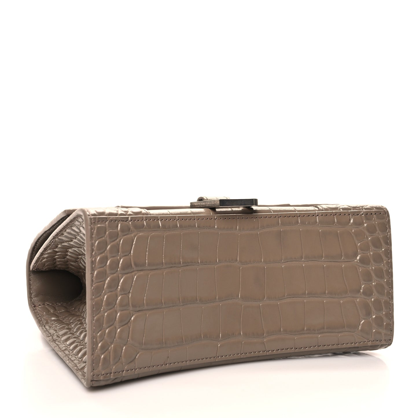 Shiny Calfskin Crocodile Embossed Small Hourglass Top Handle Bag Mink Grey