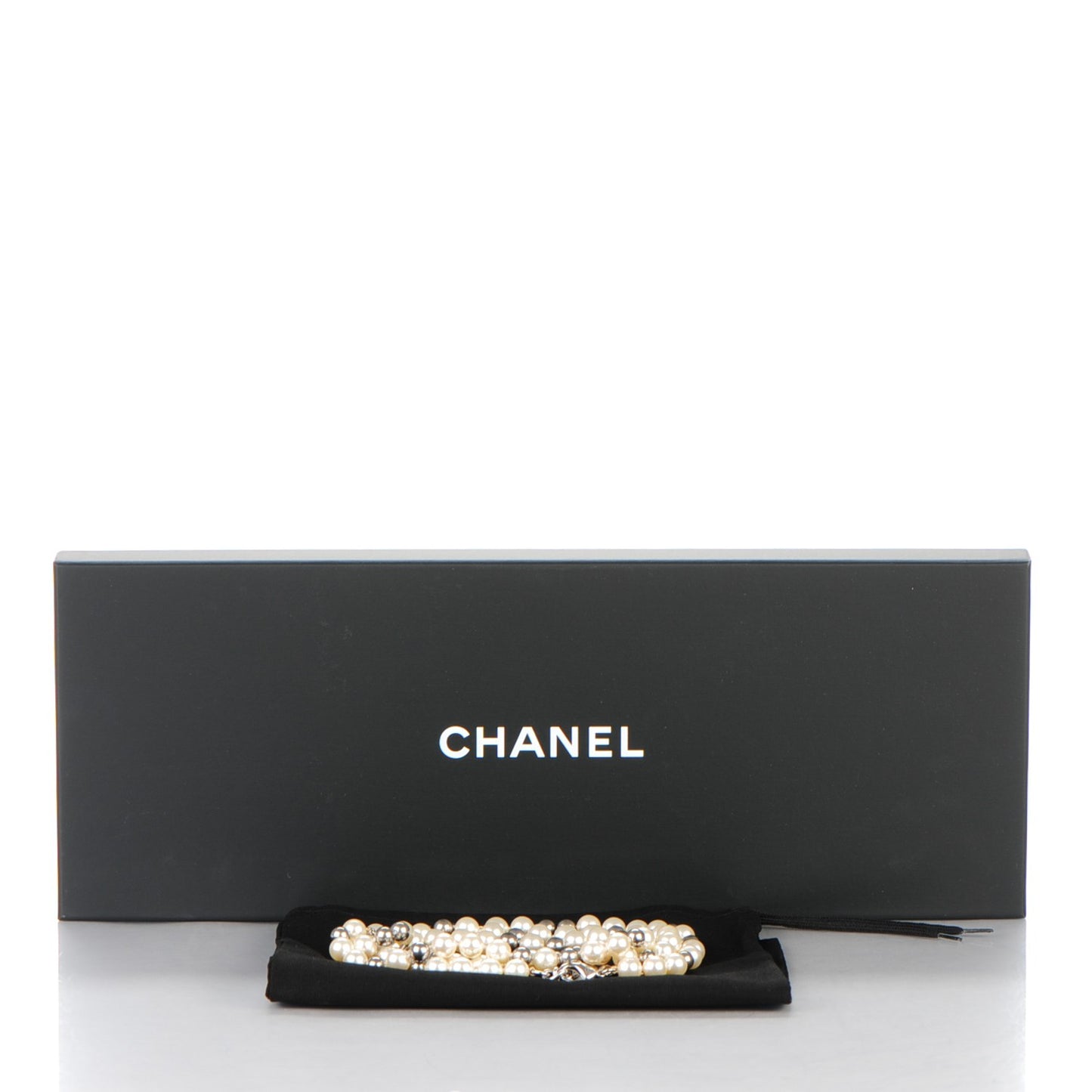 Graduated Pearl Crystal CC Long Necklace White Grey