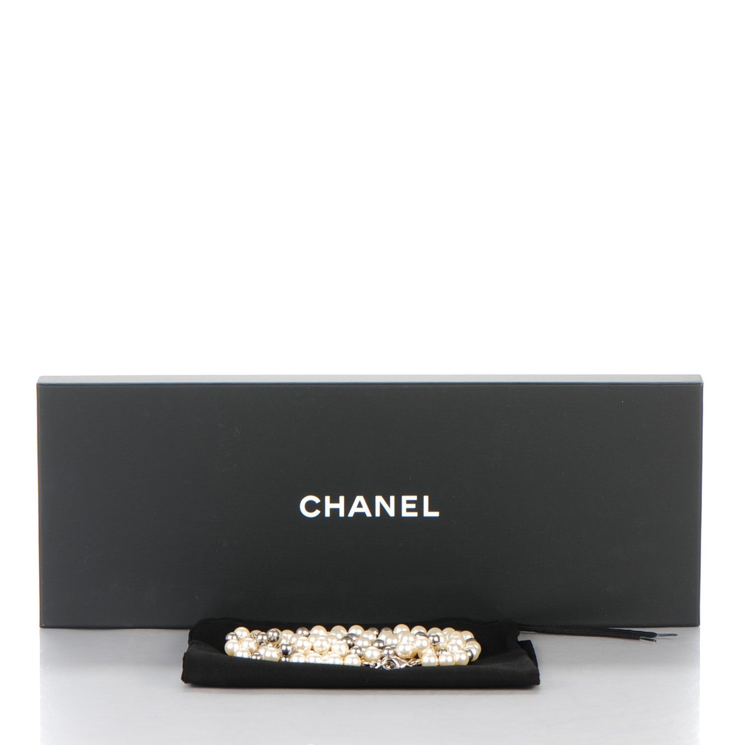 Chanel Graduated Pearl Crystal CC Long Necklace White Grey 4 of 4