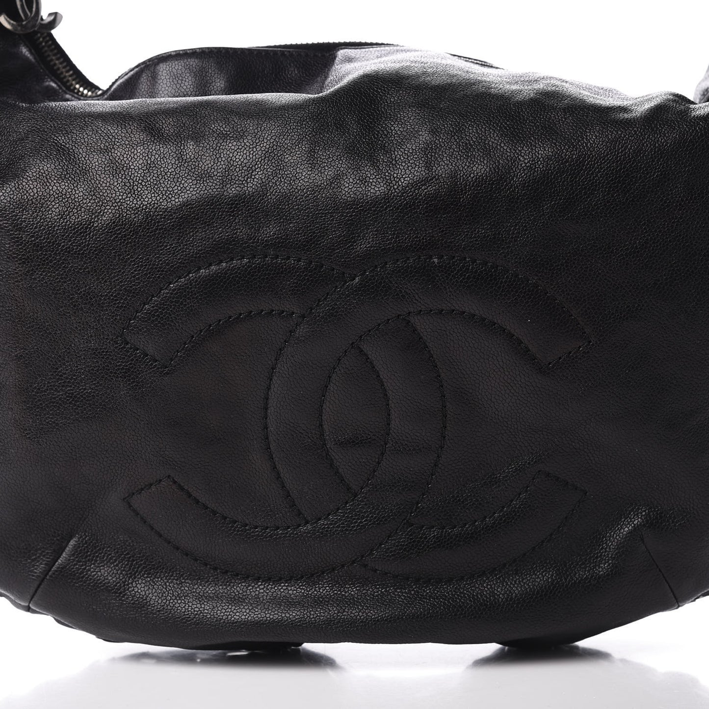 Glazed Caviar Modern Chain Hobo Black