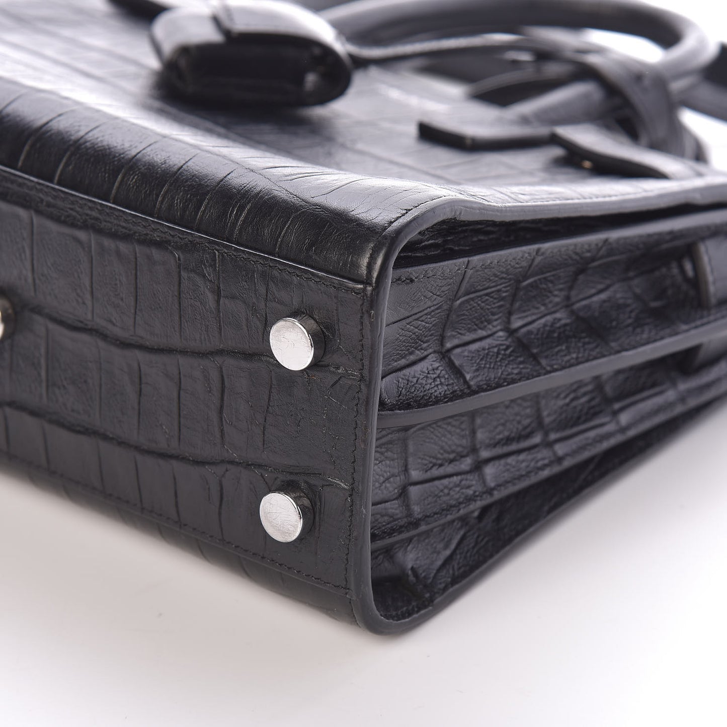 Calfskin Crocodile Embossed Nano Sac De Jour Black