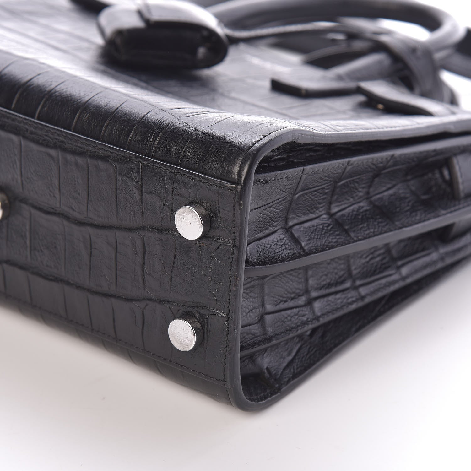 Saint Laurent Calfskin Crocodile Embossed Nano Sac De Jour Black 8 of 9