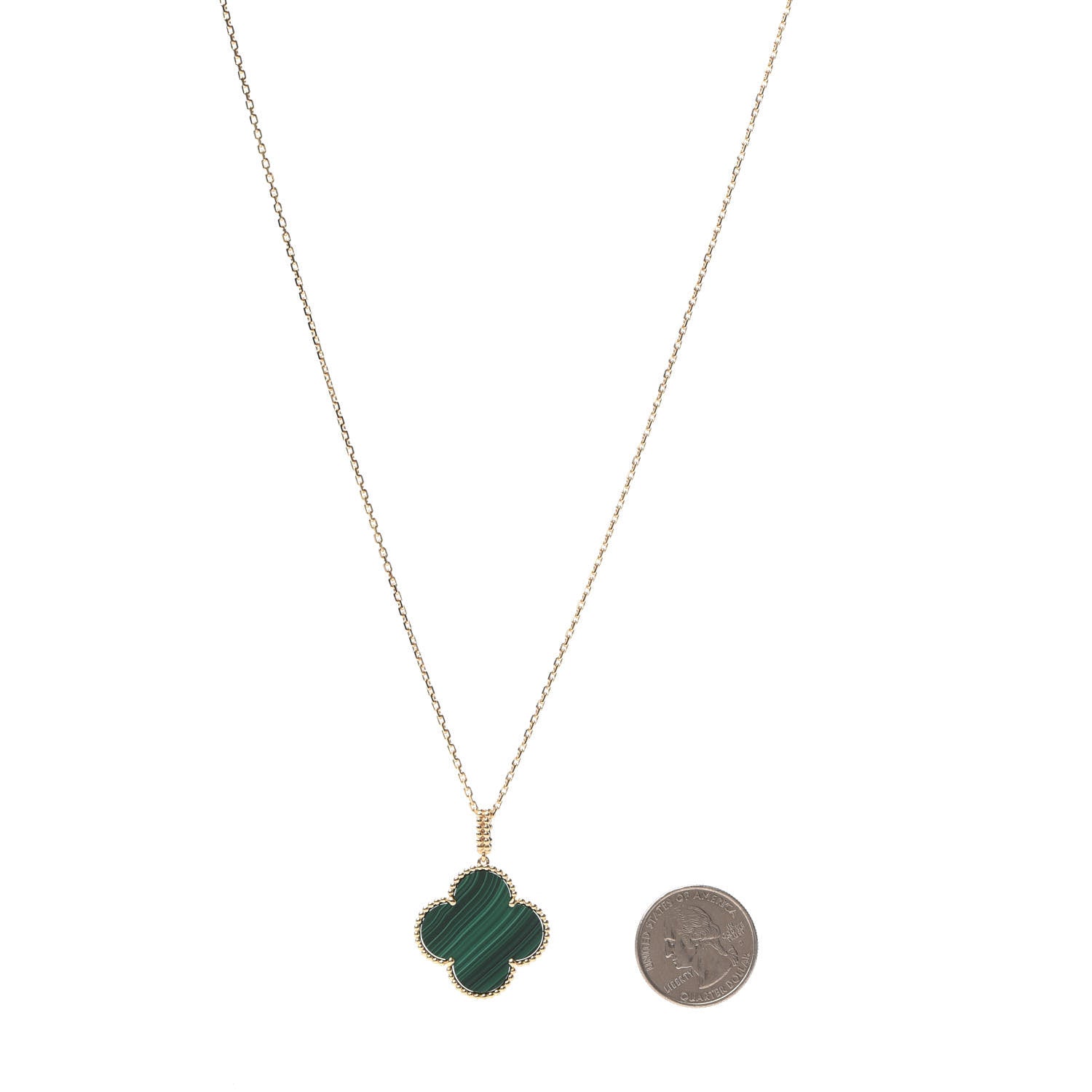 Van Cleef & Arpels 18K Yellow Gold Malachite Magic Alhambra Pendant Necklace 2 of 9