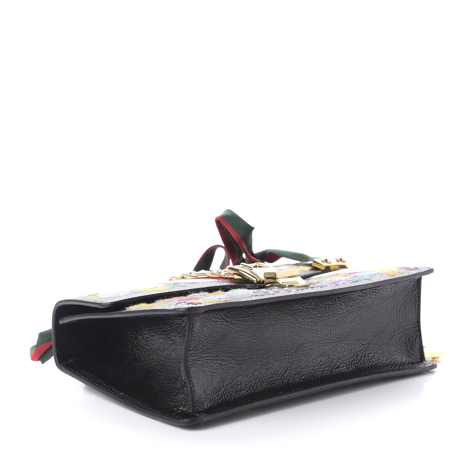 Gucci Calfskin Embroidered Small Sylvie Shoulder Bag Black 4 of 10