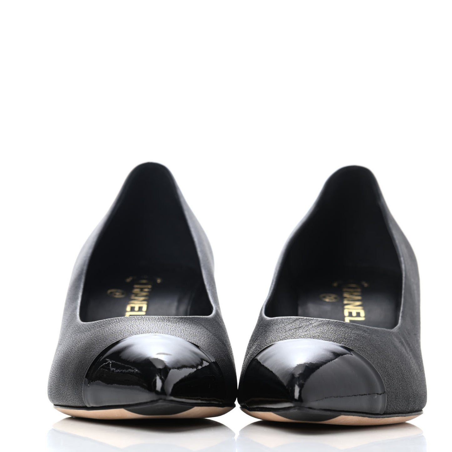 Goatskin Patent Pearl Cap Toe Pumps 40 Black