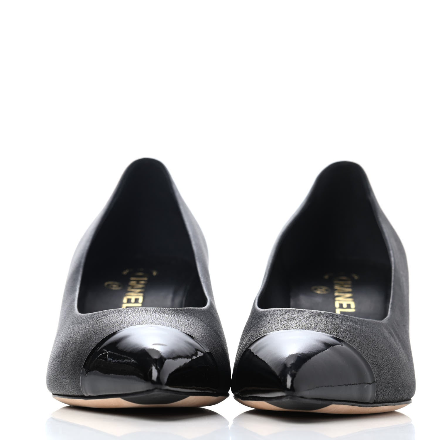 Chanel Goatskin Patent Pearl Cap Toe Pumps 40 Black 2 of 4