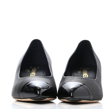 Chanel Goatskin Patent Pearl Cap Toe Pumps 40 Black 2 of 4