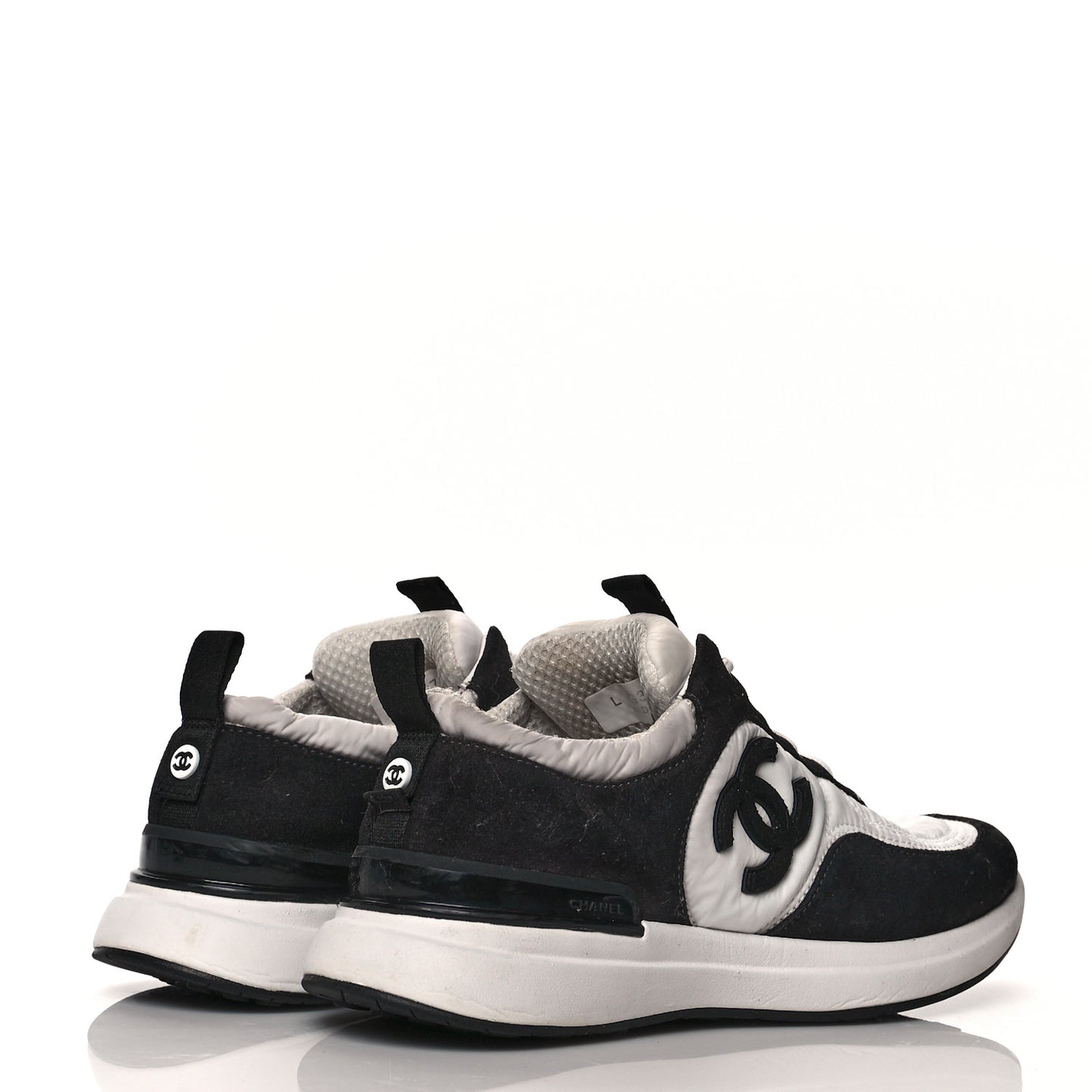 Nylon Suede Calfskin CC Sneakers 36 White Dark Grey