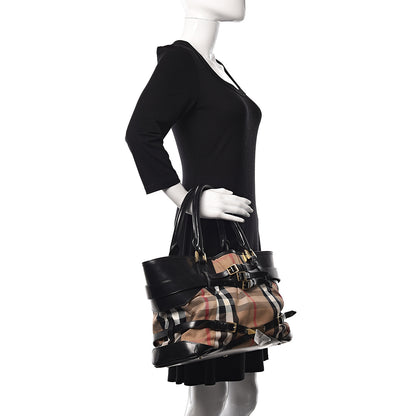 Burberry House Check Bridle Calfskin Medium Lynher Tote Black 2 of 15