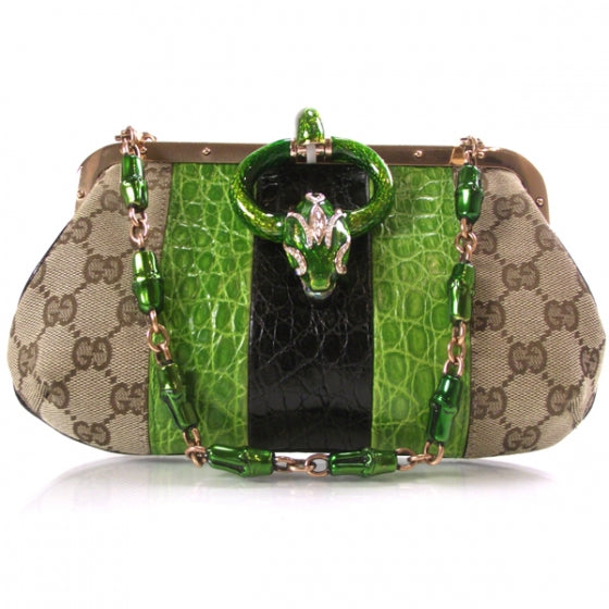 Gucci Monogram Alligator Jeweled Dragon Evening Bag 1 of 9