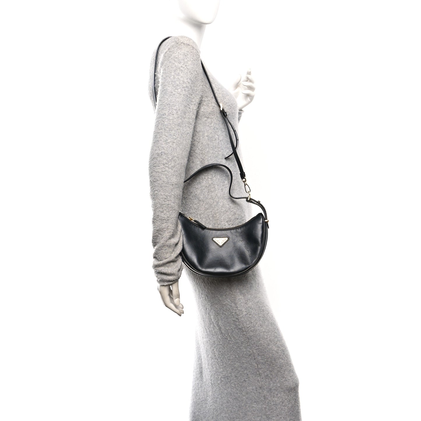 Soft Calfskin Arque Shoulder Bag Black