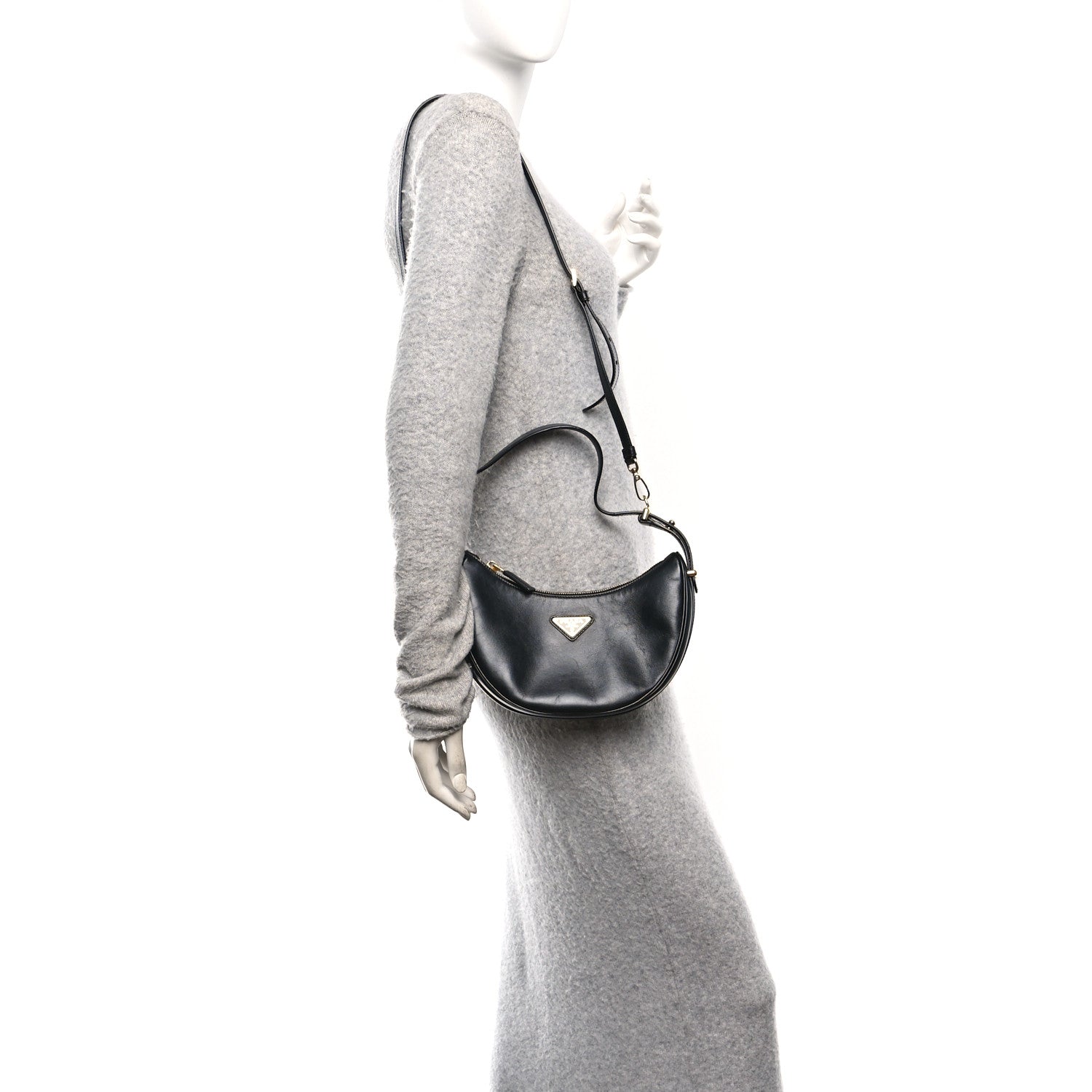 Prada Soft Calfskin Arque Shoulder Bag Black 2 of 10