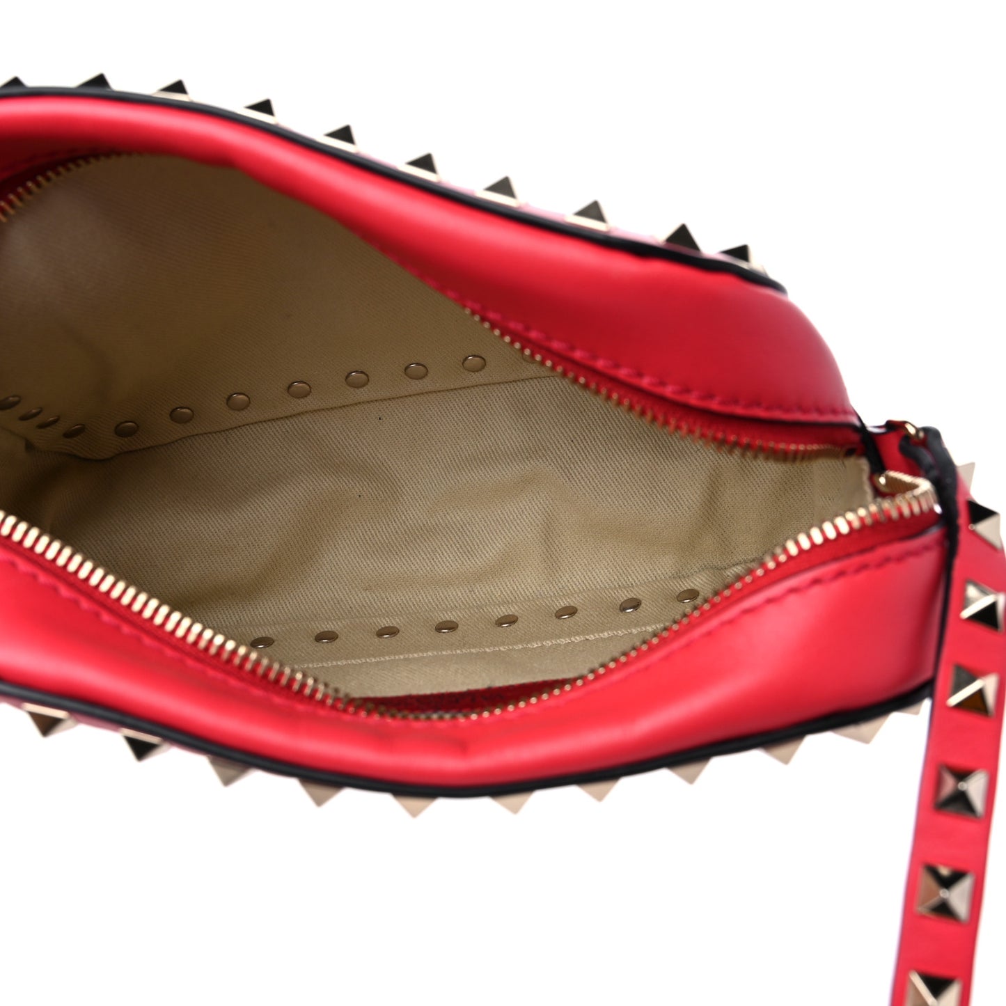 Calfskin Rockstud Camera Crossbody Bag Deep Coral