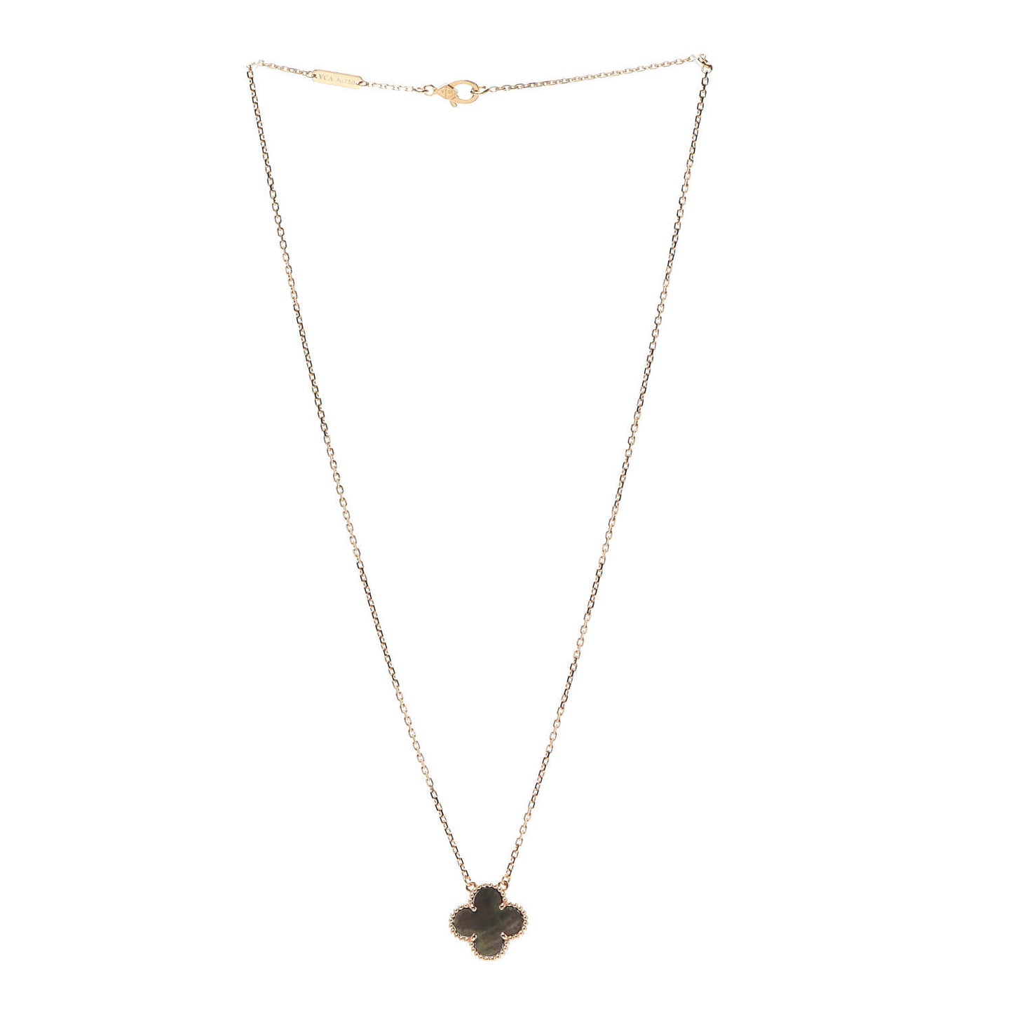 18K Rose Gold Gray Mother of Pearl Vintage Alhambra Pendant Necklace