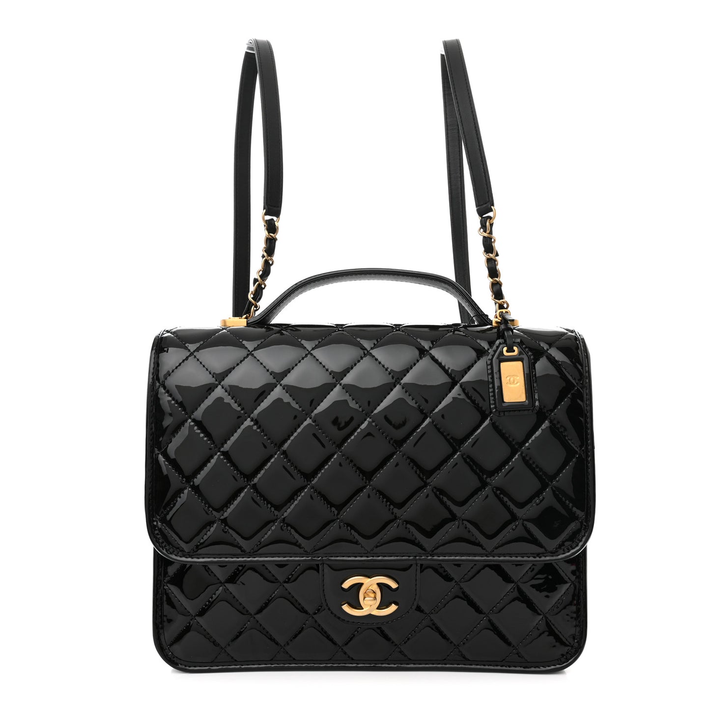 Patent Quilted Large School Memory Top Handle Flap Black