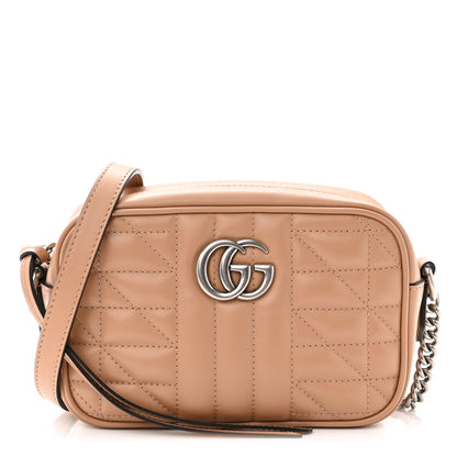 Gucci Calfskin Matelasse Aria Mini GG Marmont Chain Shoulder Bag Camelia 1 of 10