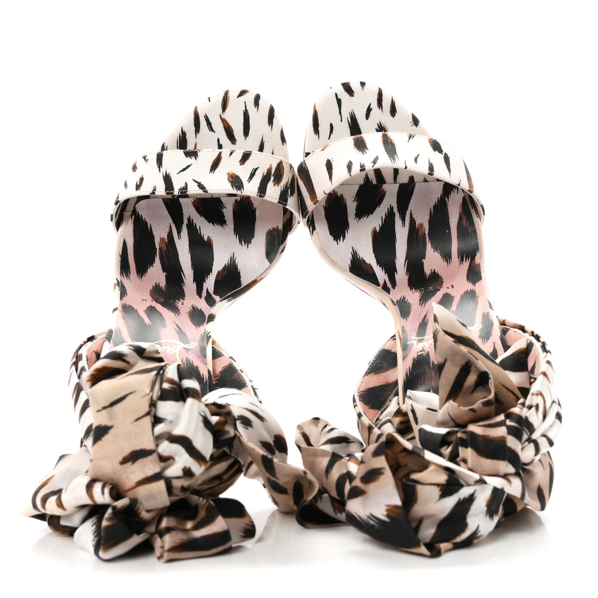 Christian Louboutin Crepe Satin Leopard Print Gigi Du Desert 100 Sandals 37 Vintage Rose 2 of 8