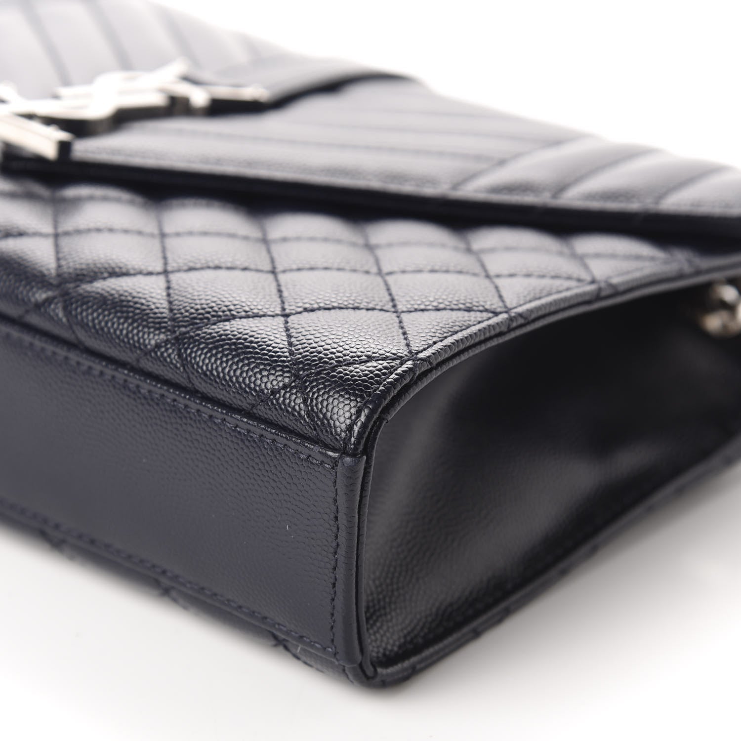 Saint Laurent Grain De Poudre Textured Mixed Matelasse Triquilt Medium Monogram Satchel Deep Marine 7 of 11