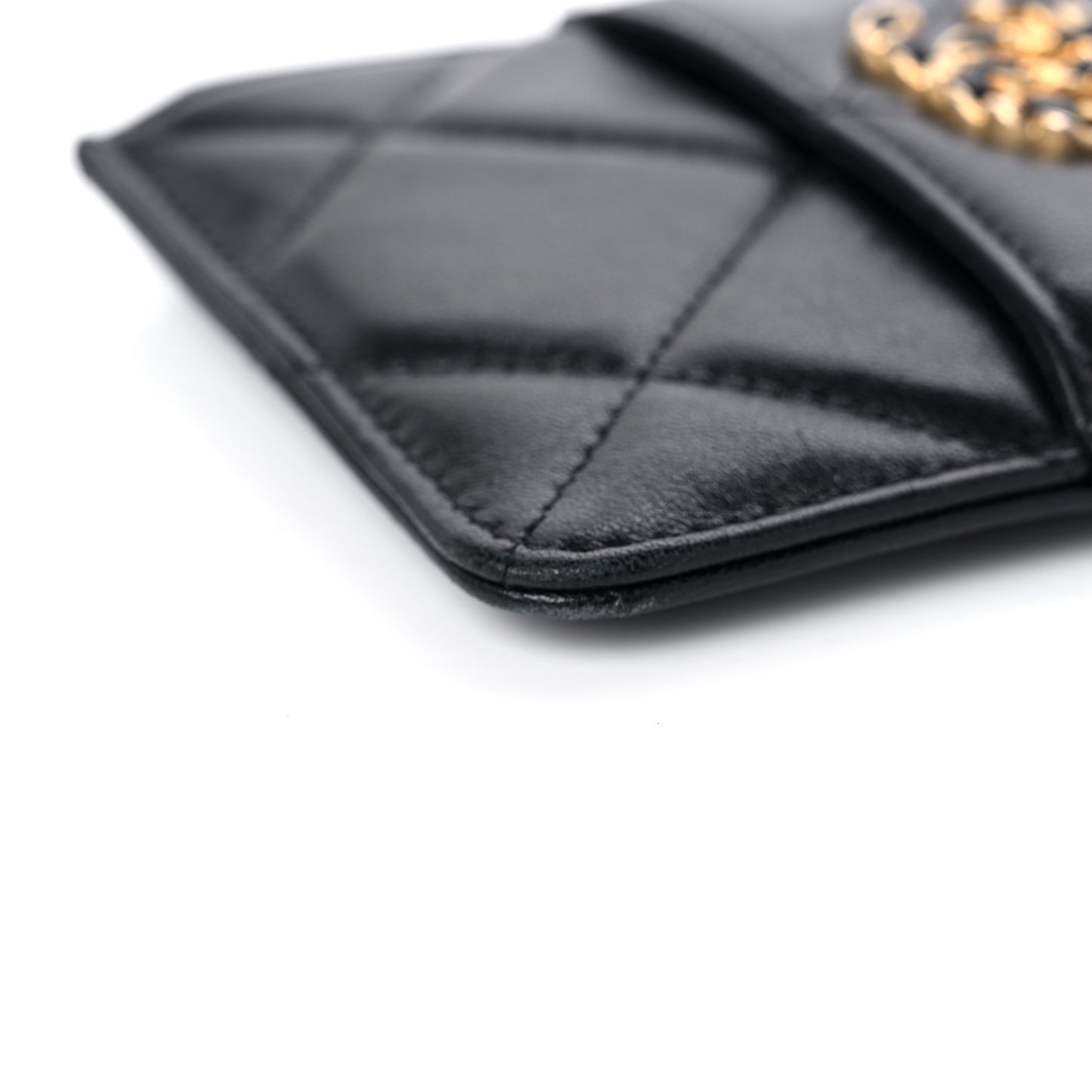 Goatskin Quilted Chanel 19 Phone and Card Holder Black