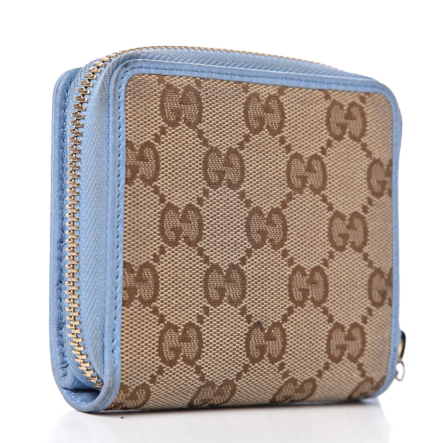 Monogram Dollar Calfskin Zip Around French Flap Wallet Beige Ebony Mineral Blue