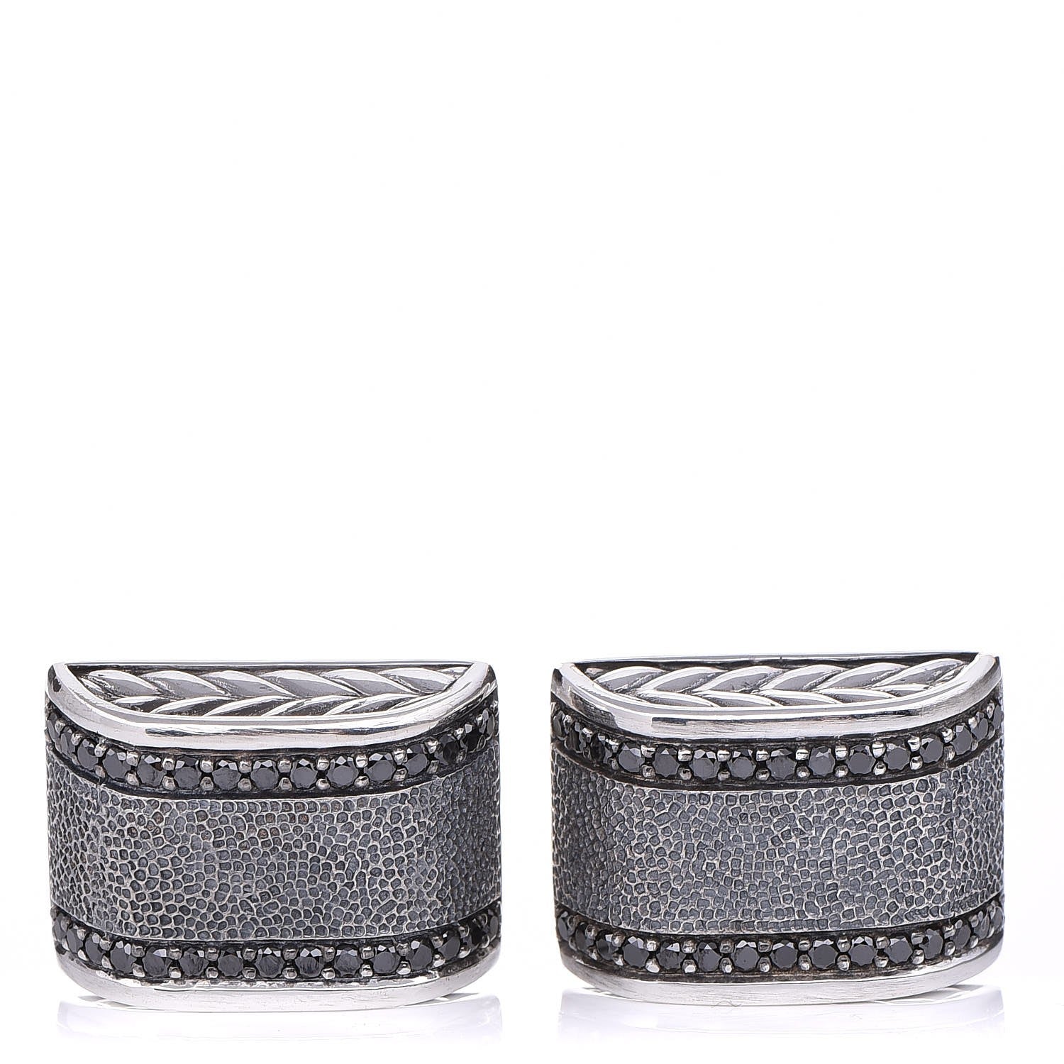 David Yurman Sterling Silver Black Diamond Chevron Cufflinks 8 of 14