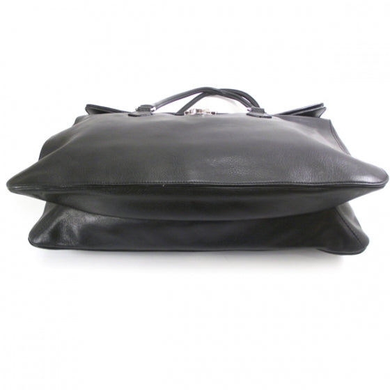 Leather Easy Foldover Pushlock Work Bag Black
