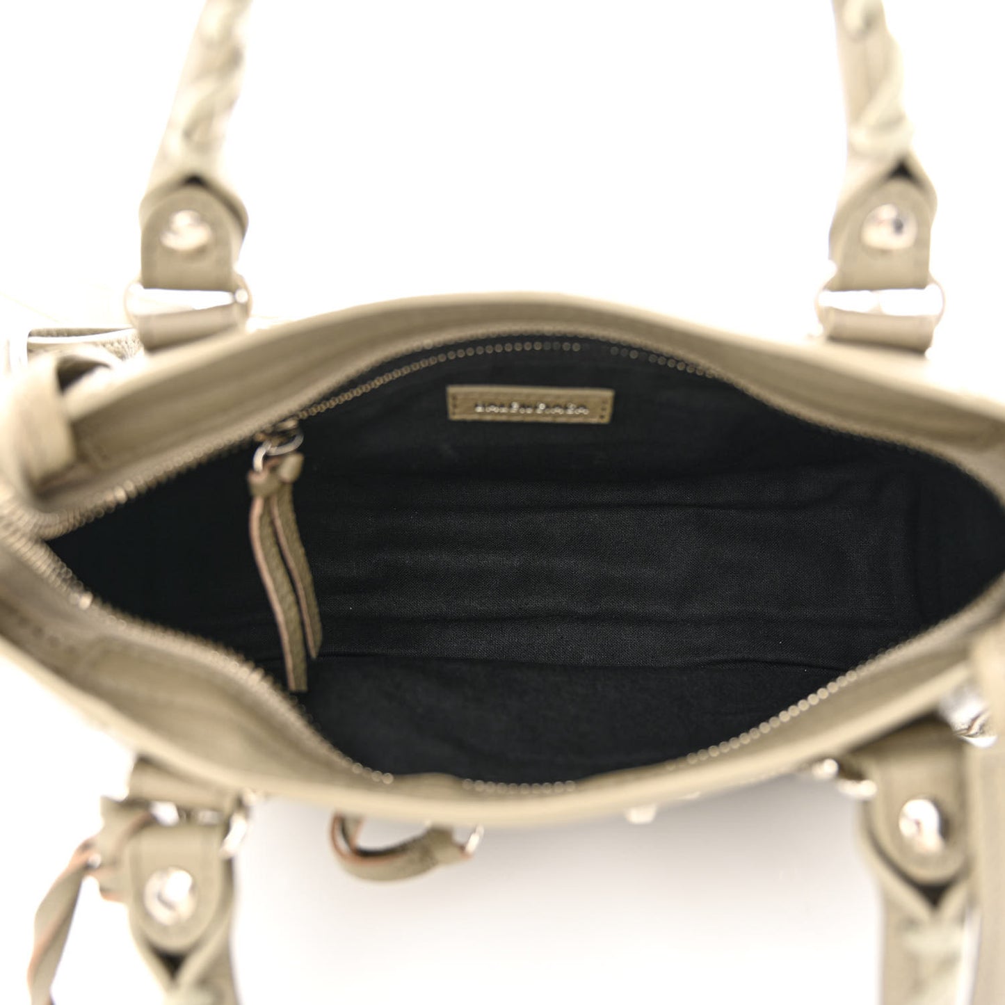 Chevre Silver Metallic Edge Hardware Mini City Gris Taupe
