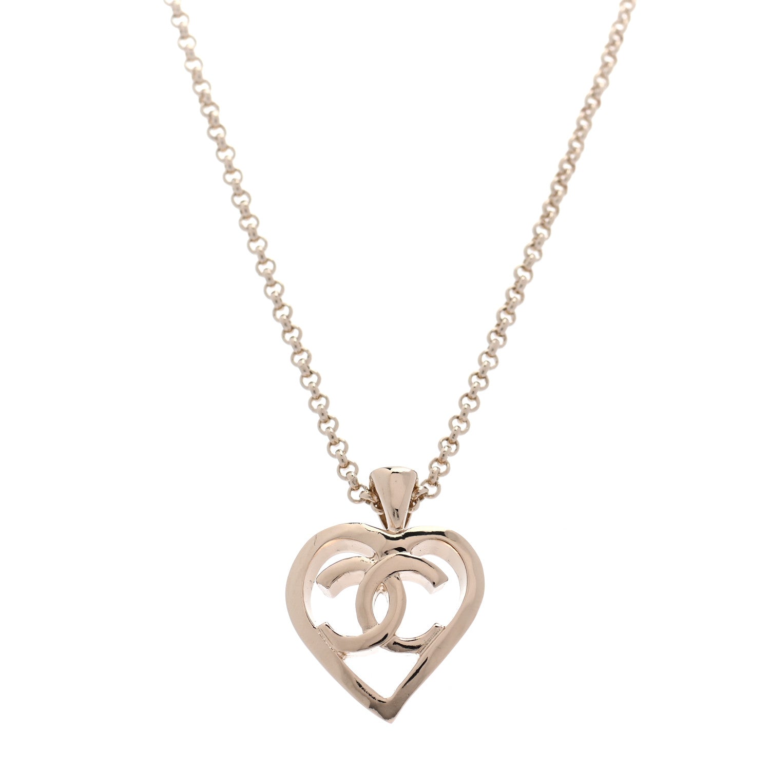 Chanel CC Heart Chain Pendant Necklace Gold 4 of 5