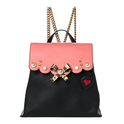 Gucci Calfskin Medium Pearly Peony Backpack Black Pink 1 of 13