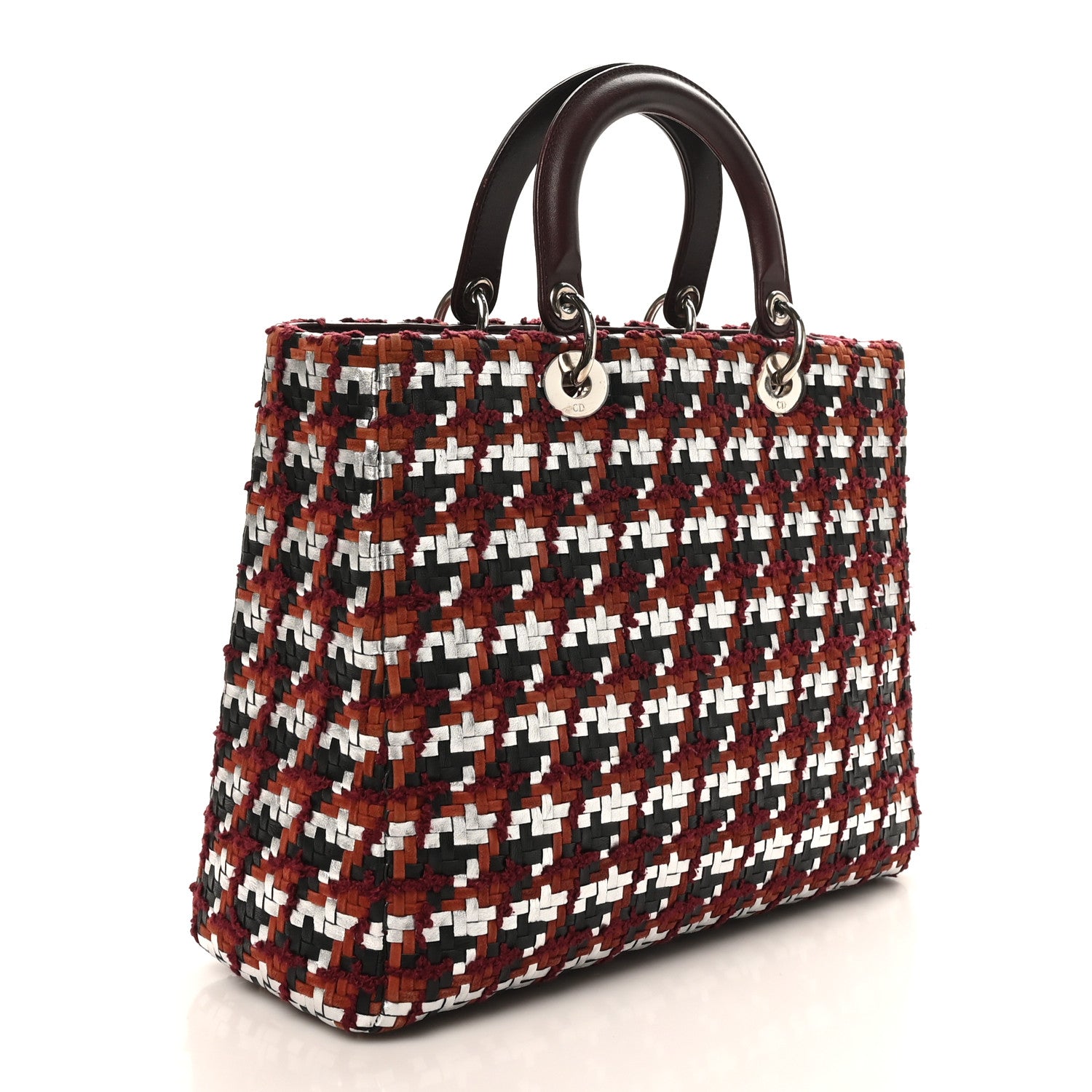 Christian Dior Lambskin Woven Tweed Large Lady Dior Red Multicolor 3 of 12
