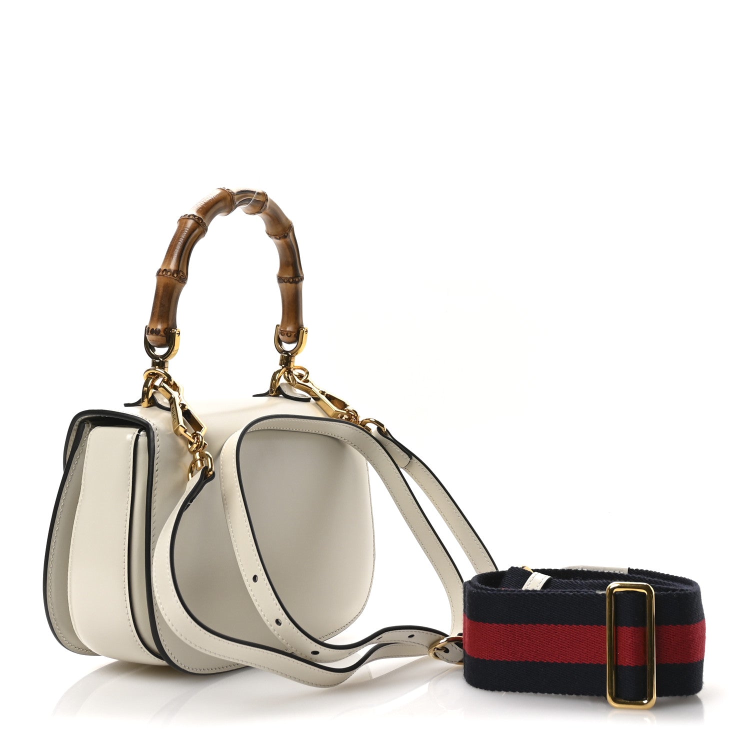 Gucci Boarded Dyana Lux Calfskin Web Small Bamboo 1947 Top Handle Bag Mystic White 4 of 11