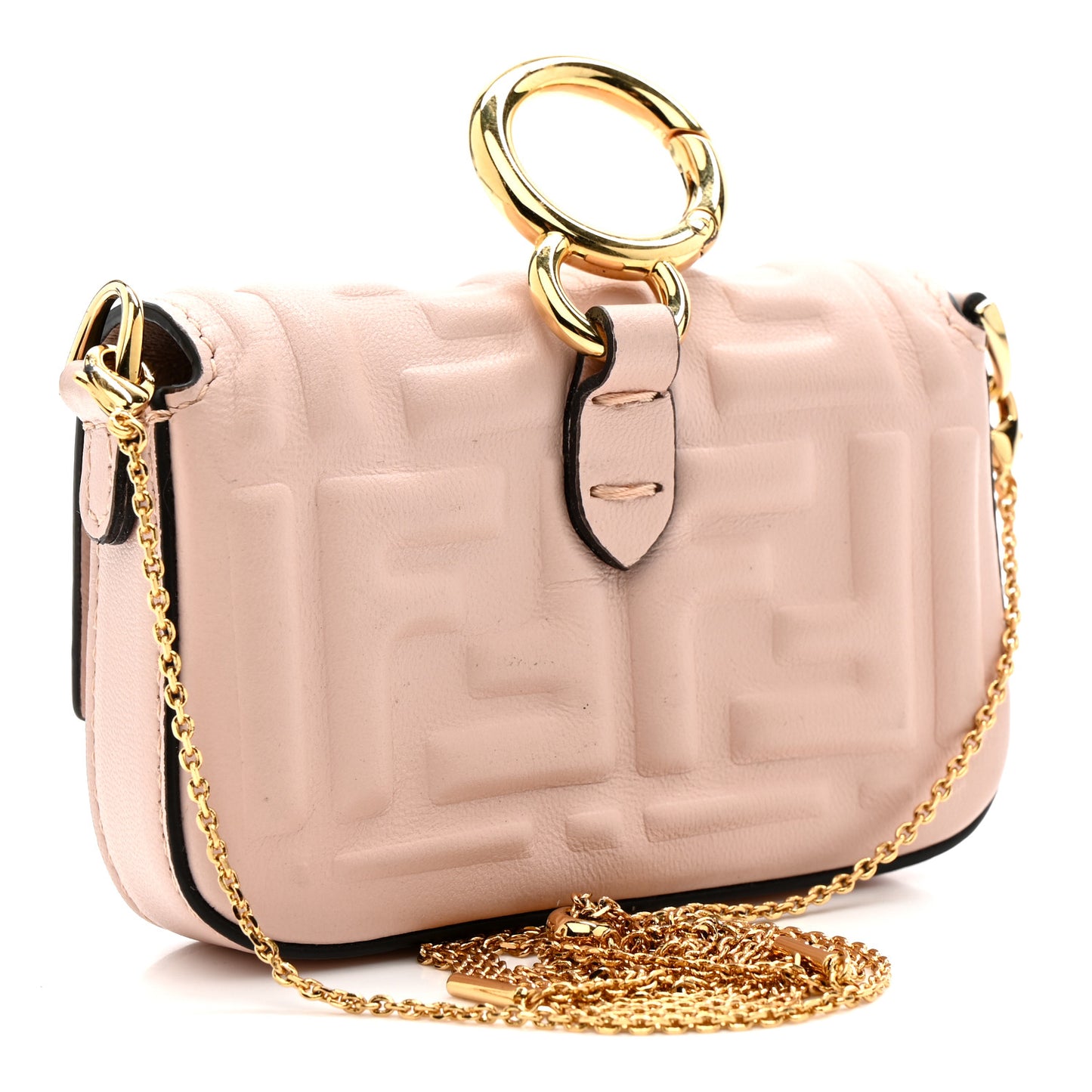 Nappa Matisse FF Embossed Nano Maxi Buckle Baguette Charm Rosa Quarzo