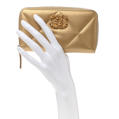 Chanel Metallic Lambskin Quilted Medium Chanel 19 Zipped Wallet Gold 2 of 8