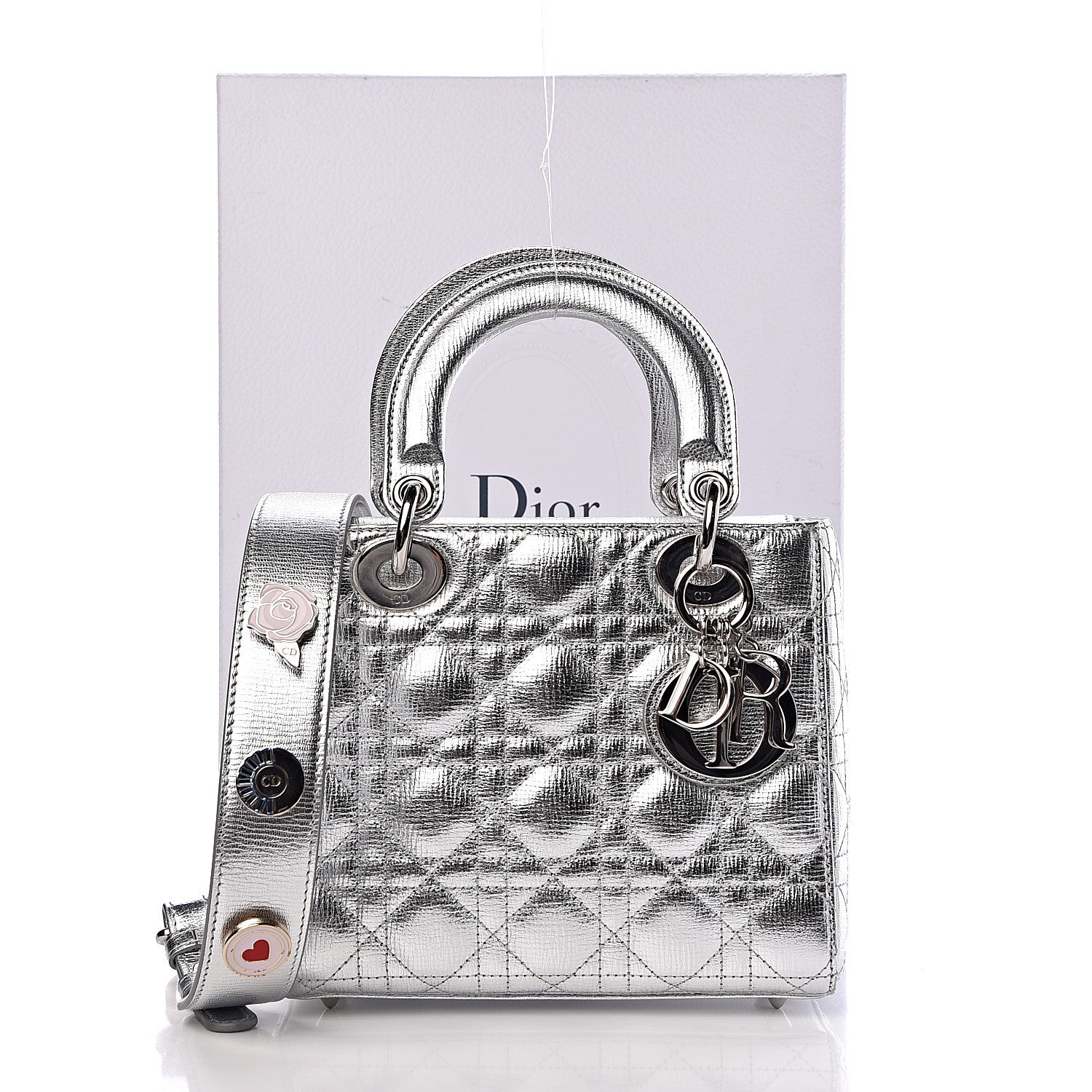 Christian Dior Metallic Grained Calfskin Cannage Small Lucky Badges My Lady Dior Silver 10 of 10
