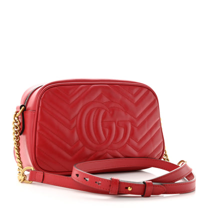 Gucci Calfskin Matelasse Small GG Marmont Chain Shoulder Bag Hibiscus Red 4 of 11