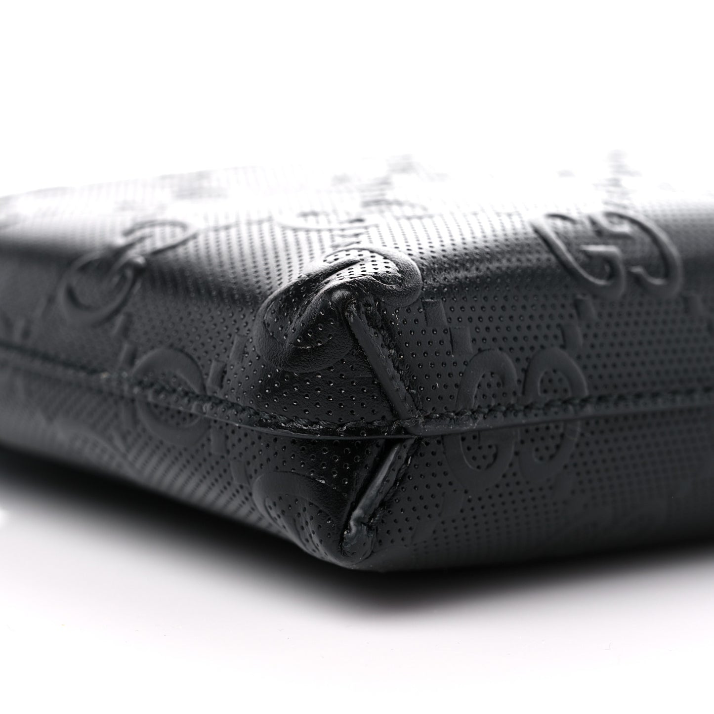Calfskin GG Tennis Embossed Medium Wristlet Messenger Bag Black