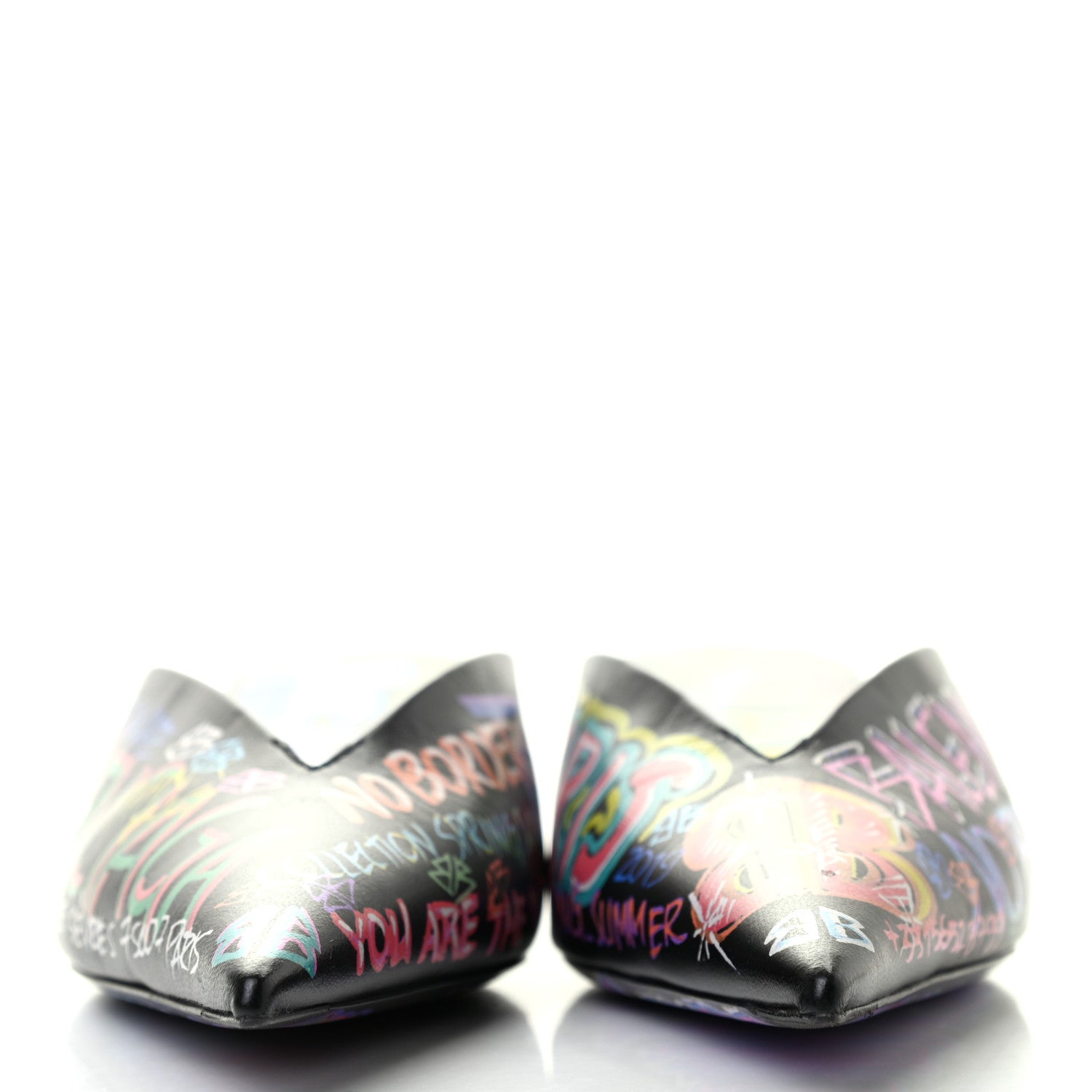 Balenciaga Chevre Classic Graffiti Pointed Toe Knife Mules 39 Black Multicolor 2 of 7