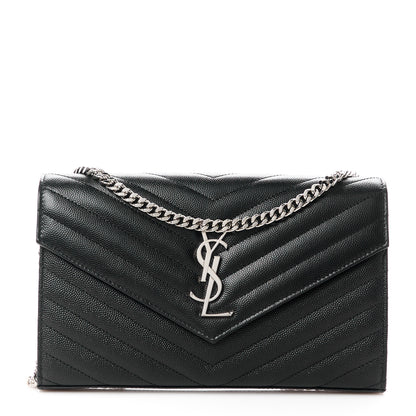 Saint Laurent Grain De Poudre Matelasse Chevron Monogram Chain Wallet Black 1 of 10