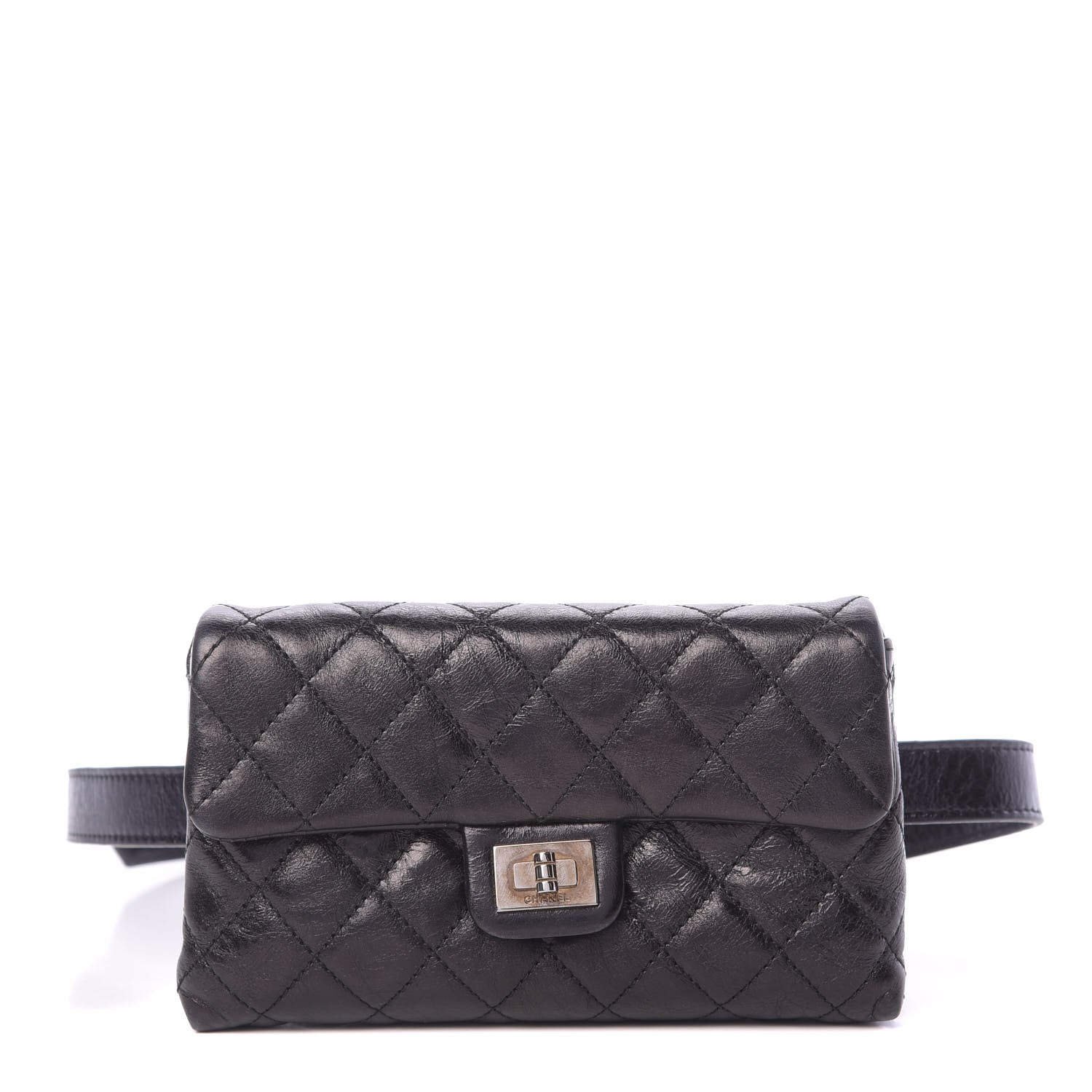 Chanel Aged Calfskin Quilted 2.55 Reissue Flap Belt Bag Clutch Black 1 of 10