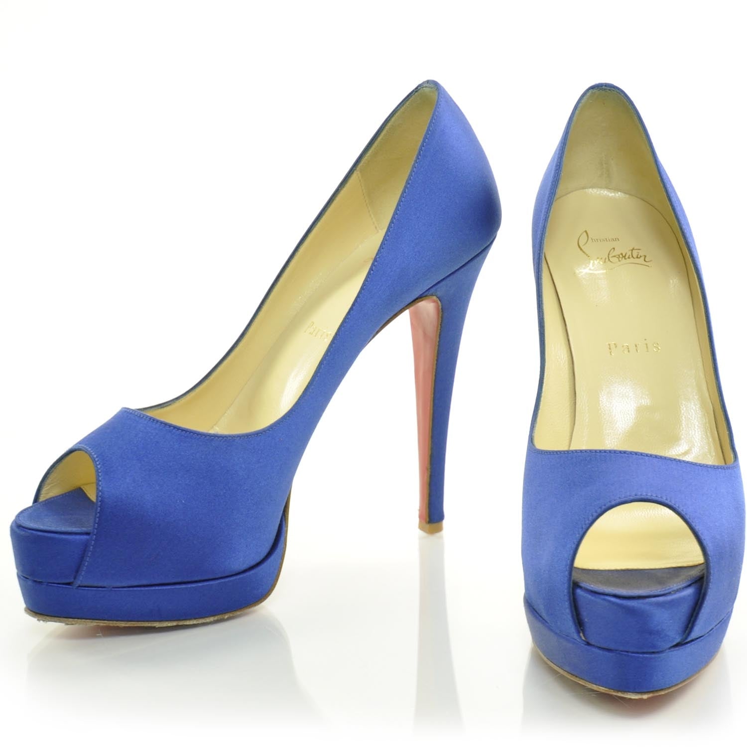 Christian Louboutin Crepe Satin Lady Peep 150 Pumps 37.5 Blue 1 of 8