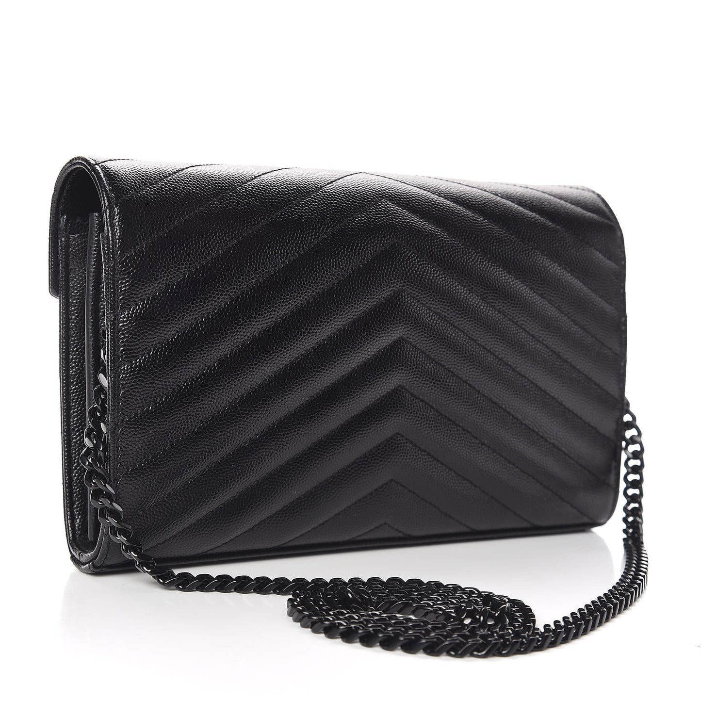 Grain De Poudre Matelasse Chevron Monogram Chain Wallet Black