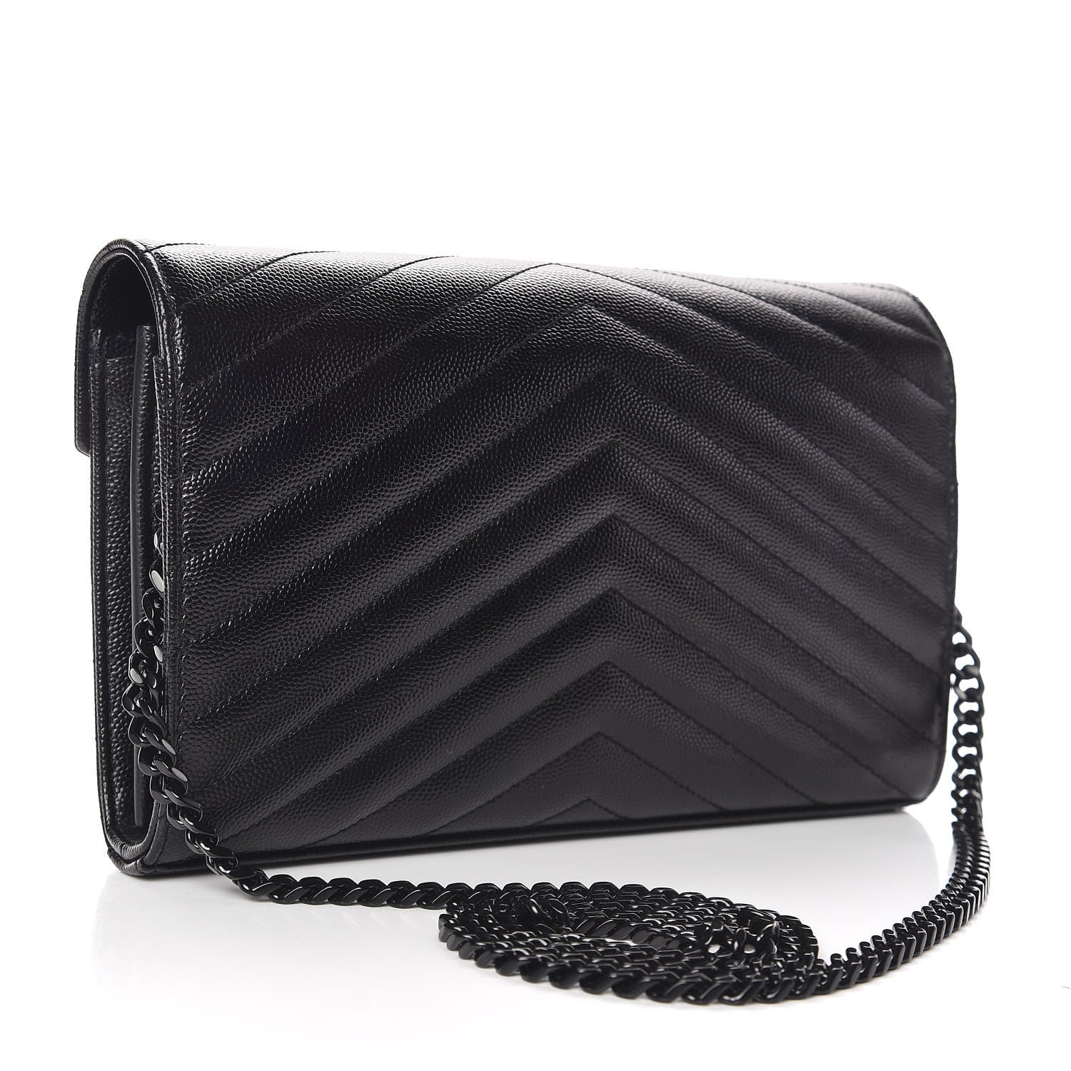 Saint Laurent Grain De Poudre Matelasse Chevron Monogram Chain Wallet Black 3 of 9