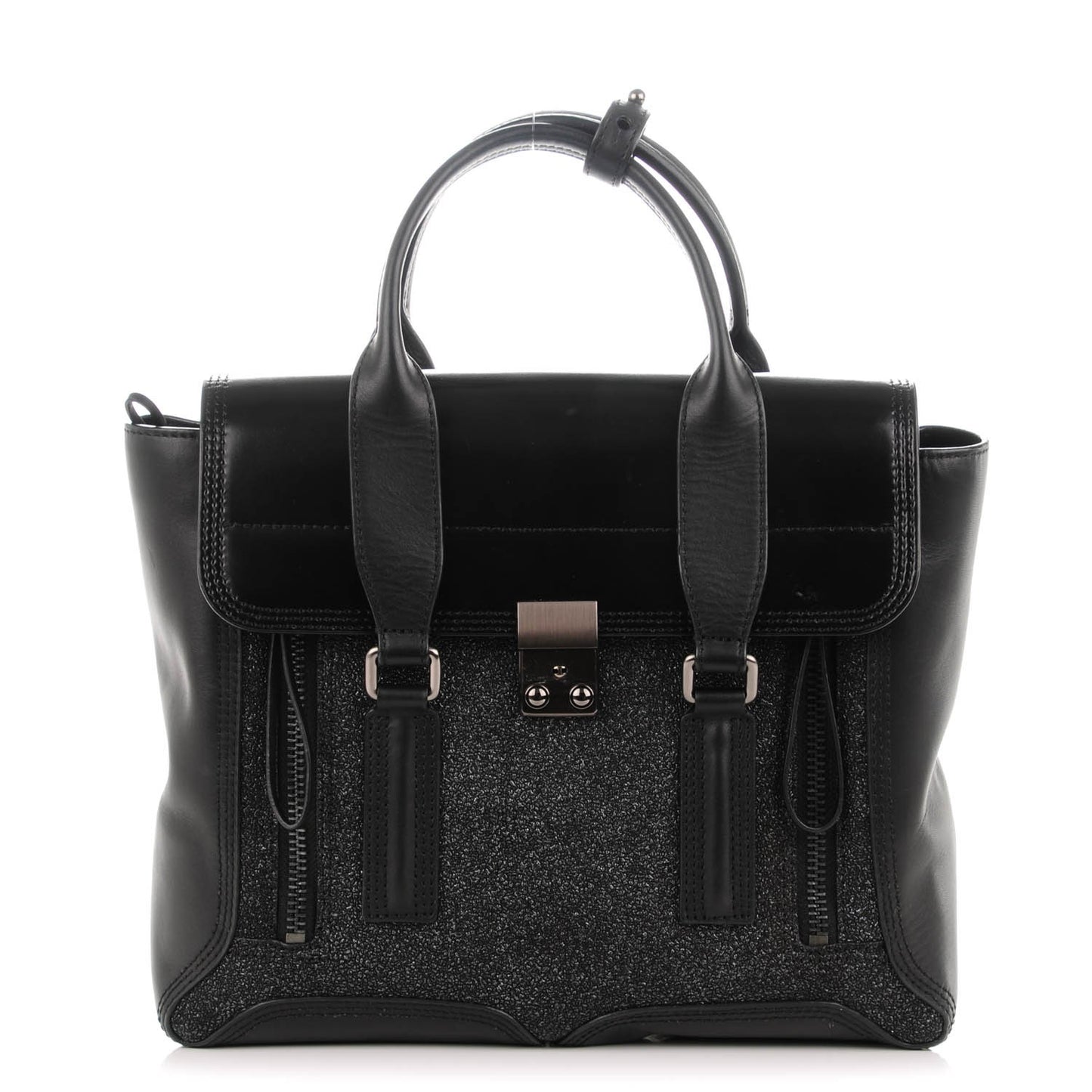 3.1 Smooth Calfskin Glitter Medium Pashli Satchel Black
