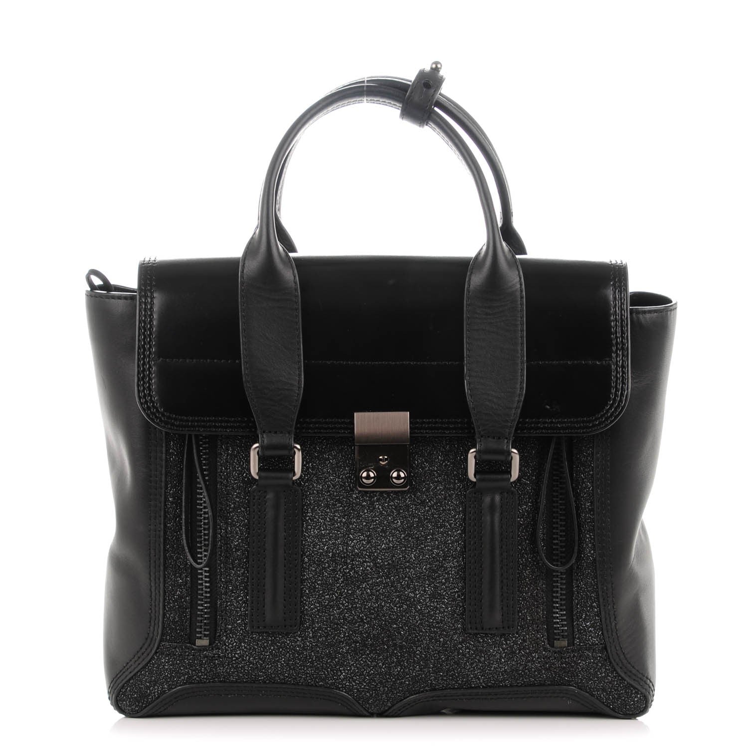 3.1 Phillip Lim 3.1 Smooth Calfskin Glitter Medium Pashli Satchel Black 1 of 7