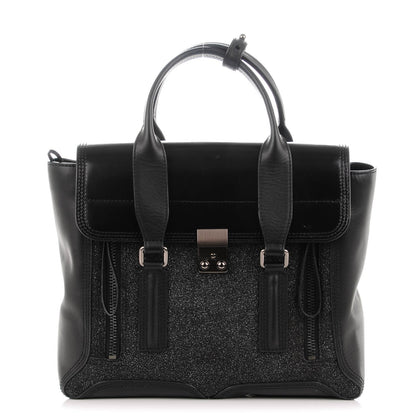 3.1 Phillip Lim 3.1 Smooth Calfskin Glitter Medium Pashli Satchel Black 1 of 7