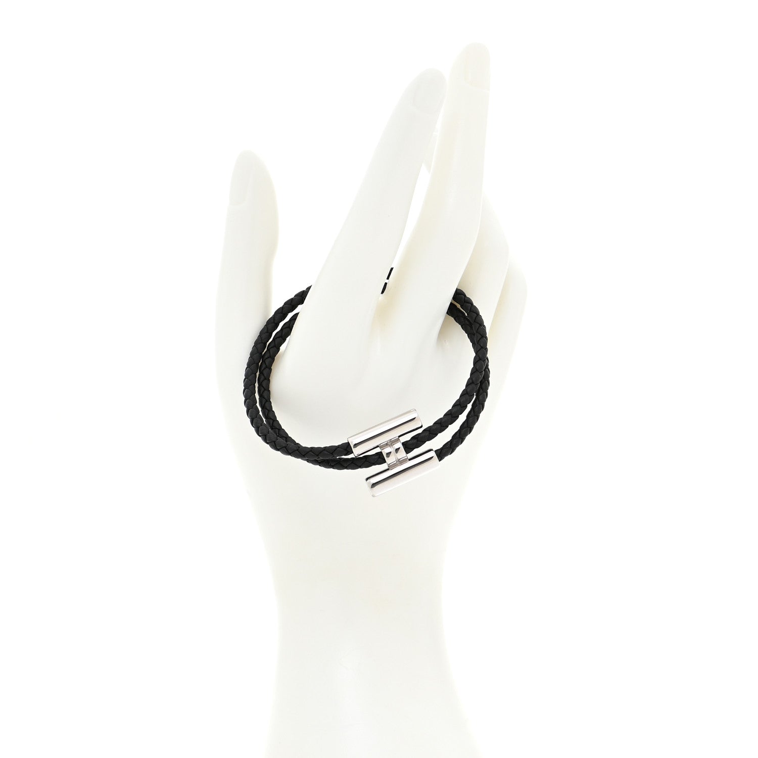 Hermes Swift Double Wrap Cord Tournis Tresse Bracelet Black 2 of 5