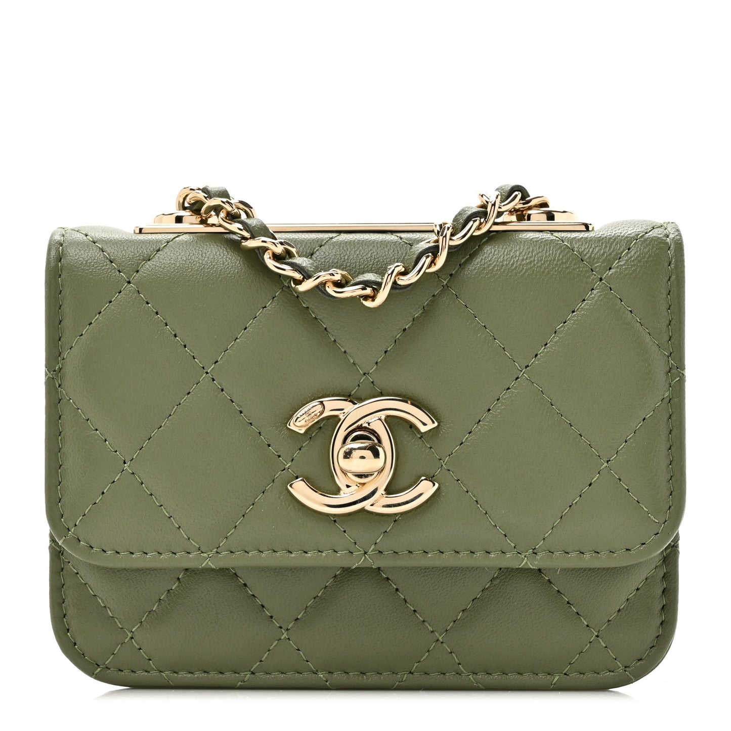 Lambskin Quilted Trendy CC Card Holder On Chain Green
