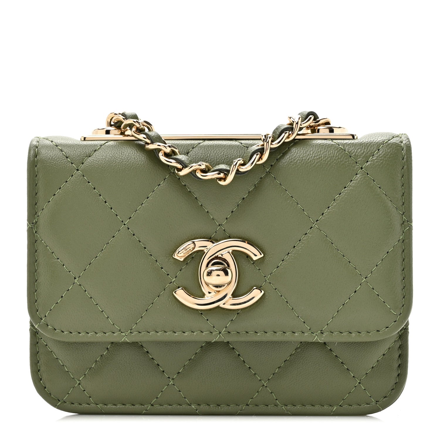 Chanel Lambskin Quilted Trendy CC Card Holder On Chain Green 1 of 12
