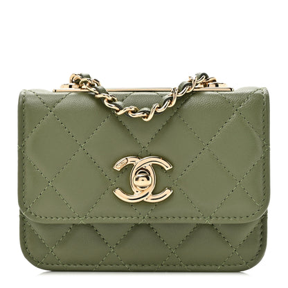 Chanel Lambskin Quilted Trendy CC Card Holder On Chain Green 1 of 12