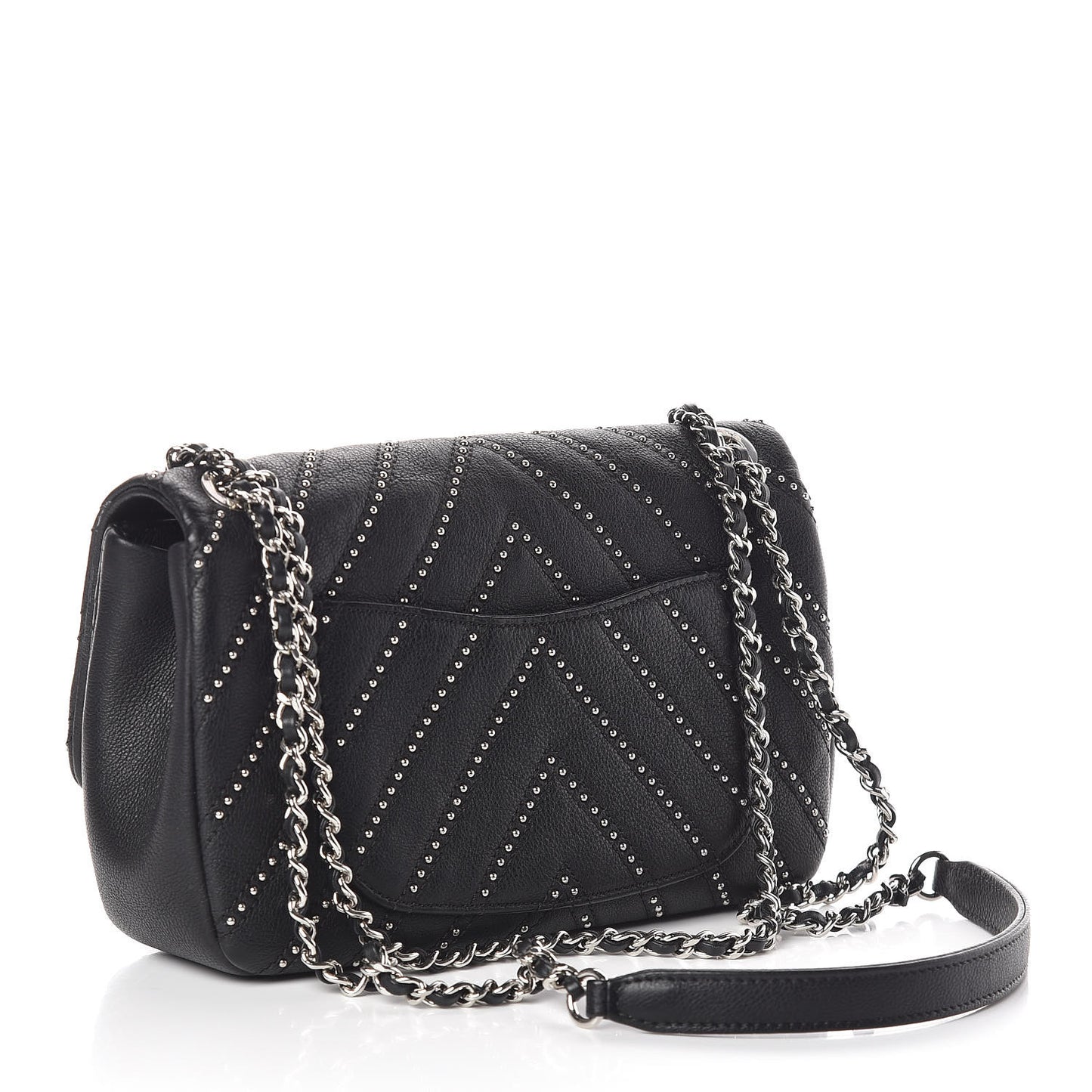 Calfskin Studded Chevron Quilted Small Wars Flap Black